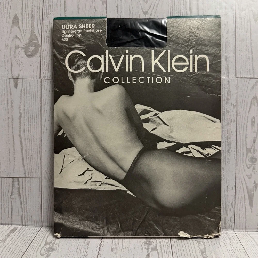 Vintage 1990 Calvin Klein Pantyhose Ultra Sheer Control Top Size B (Med) Black‎